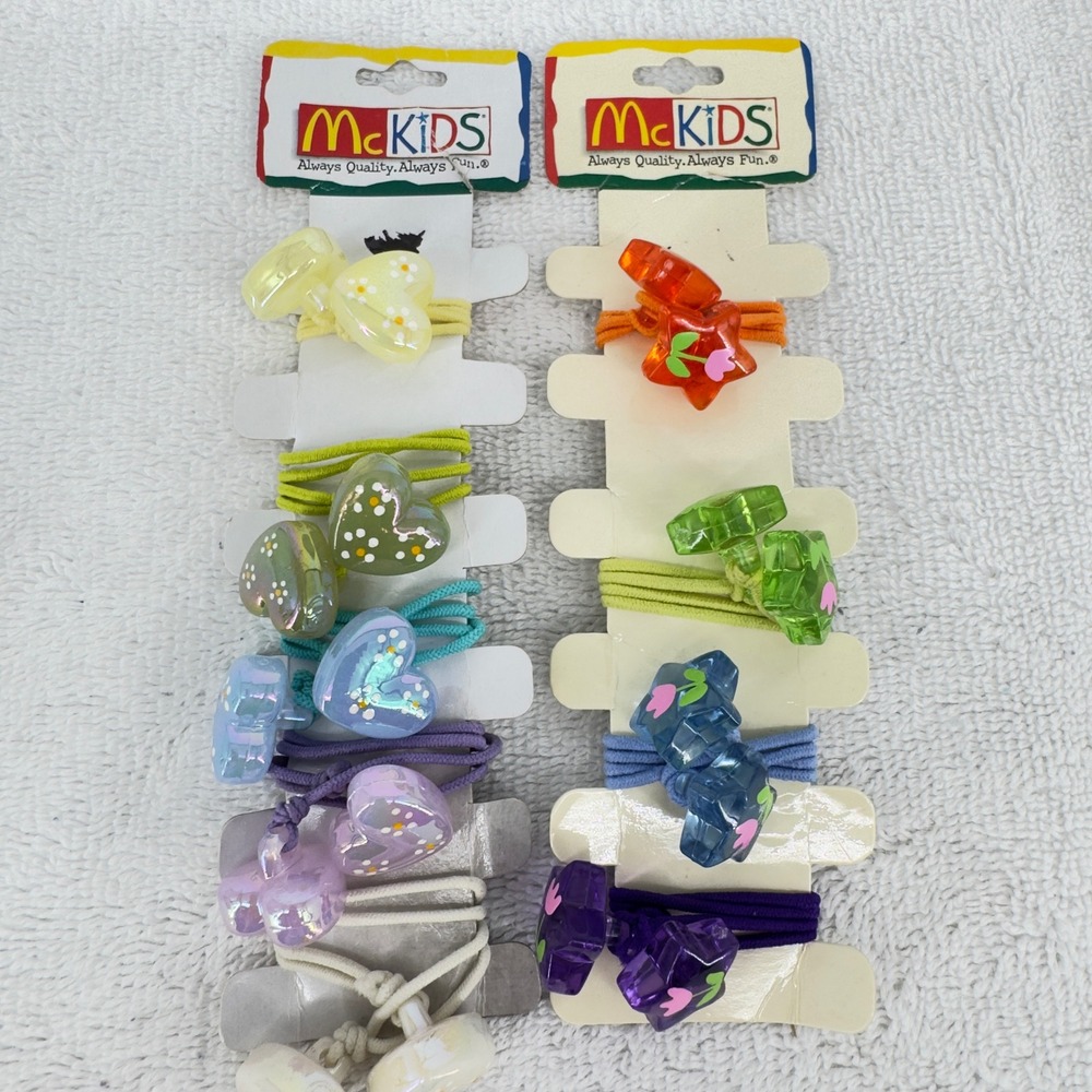 Vintage McKIDS Hair Ties Set 2 Packs Hearts Stars McDonald's Retro Accessories